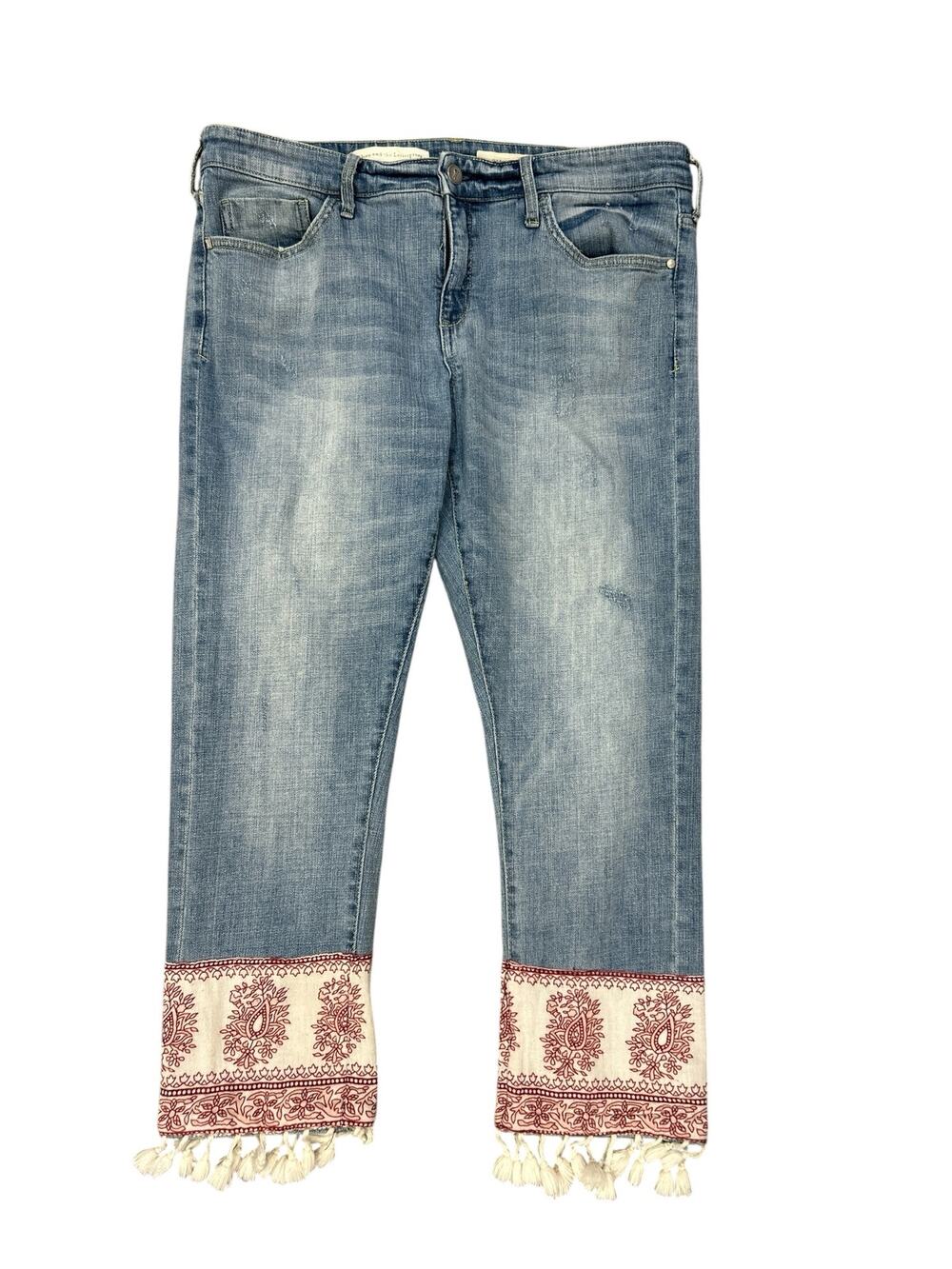 Pilcro and the Letterpress Blue Straight Leg Jeans with Cream & Red Trim